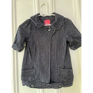 Lux navy blue and beige tweed-like striped short sleeve jacket XS